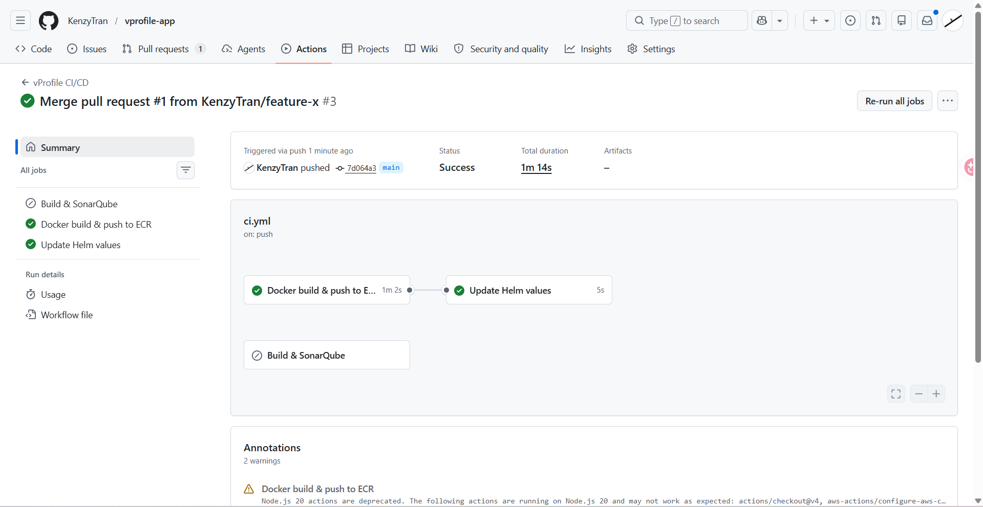 Actions run after merge: Docker and Helm jobs run