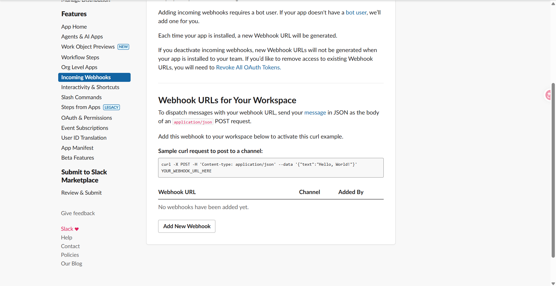 Incoming Webhooks page